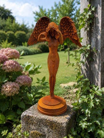 Beeld, groot beeld met vleugels - 37 cm - Gietijzer, Antiek en Kunst