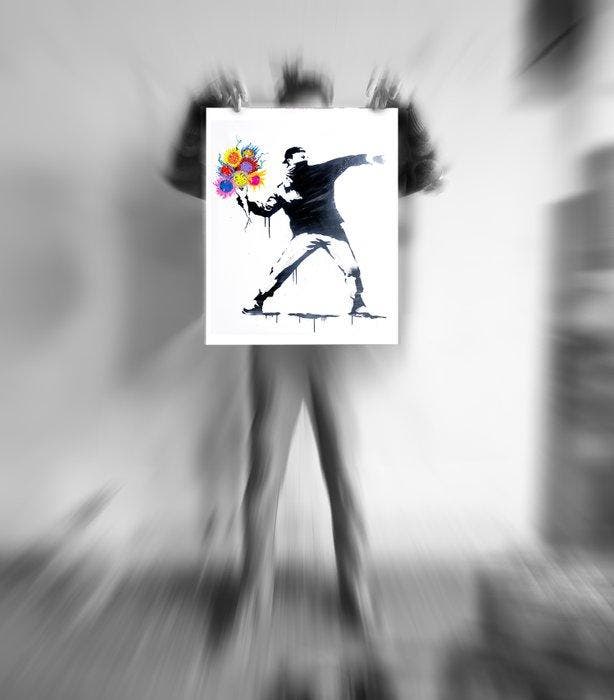 Utopia - Man throwing Bubbles flowers, Antiek en Kunst, Kunst | Designobjecten