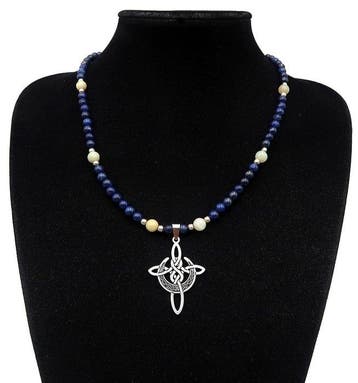 Lapis lazuli - Ketting met Keltisch kruis, maan - Spirituele