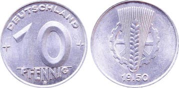 Duitsland 10 Pfennig Ddr 1950 E J1503 bfr / f prfr aluminium, Verzenden