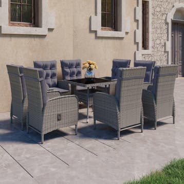 vidaXL 9-delige Tuinset poly rattan en glas grijs, Tuin en Terras, Verzenden, Nieuw, Tuinset