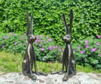 Beeldje - Twee hazen - konijnen (2) - Brons
