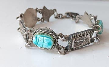 Zilver, Turkoois Scarabee - Armband - Egyptische revival