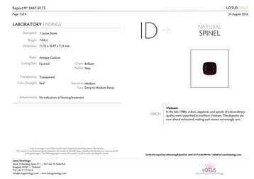 1 pcs Rouge Spinelle - 7.04 ct - Lotus Gemology (Thaïlande), Nieuw