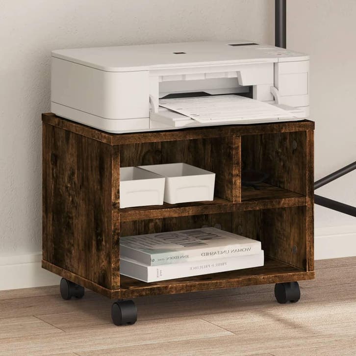 vidaXL Printerkastje met wielen 41x32x34,5 cm gerookt, Computers en Software, Printers, Nieuw, Verzenden