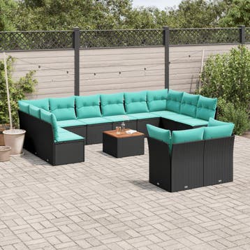vidaXL 13-delige Loungeset met kussens poly rattan zwart, Verzenden, Nieuw, Loungeset