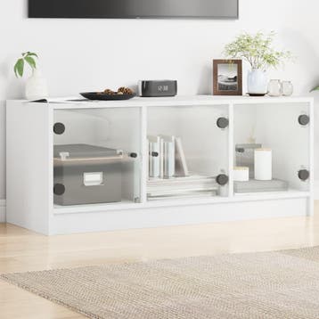 vidaXL Tv-meubel met glazen deuren 102x37x42 cm wit, Verzenden, Nieuw