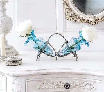 Eenbloemige vaas - Victoriaanse stijl - Glas, Metaal -
