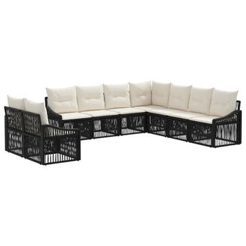 vidaXL Tuinbank Set 9 pcs Zwart poly rattan, Verzenden, Nieuw