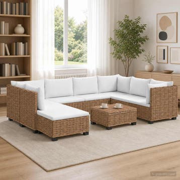vidaXL 9 st Rieten Loungeset met Kussens GENDT Natuurlijk, Verzenden, Nieuw