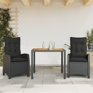 vidaXL 3-delige Tuinset met kussens poly rattan zwart, Verzenden, Nieuw, Tuinset