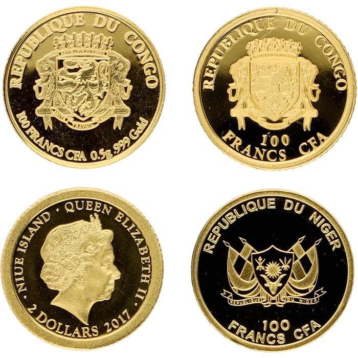 Congo, Niger, Niue. 2016/2017 - Kleine Gouden Munten (4, Timbres & Monnaies, Monnaies | Europe | Monnaies non-euro