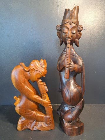 Twee Balinese muzikanten - Statue - Indonésie (Sans prix de