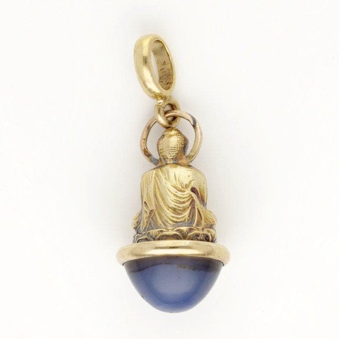 Pendentif - 18 carats Or jaune - Bouddha - Chalcedoine, Handtassen en Accessoires, Antieke sieraden