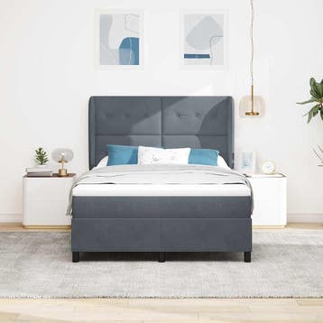 vidaXL Boxspring bed met hoofdeinde Donkergrijs 200 x 140 cm, Verzenden, Nieuw