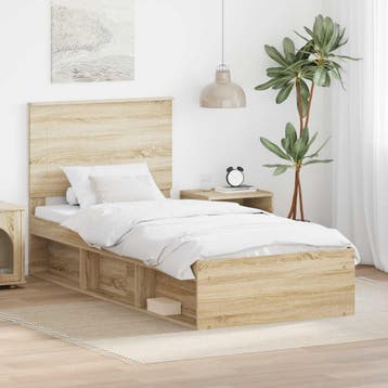 vidaXL Bedframe met hoofdeinde Sonoma 100 x 200 cm Massief, Huis en Inrichting, Slaapkamer | Bedden, Verzenden, Nieuw