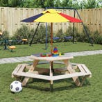 vidaXL Picknicktafel voor 4 kinderen met parasol zeshoekig, Verzenden, Nieuw