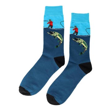 Sokken - Hengelsport Vissen Print - Blauw - Katoen - Maat, Kleding | Dames, Nieuw