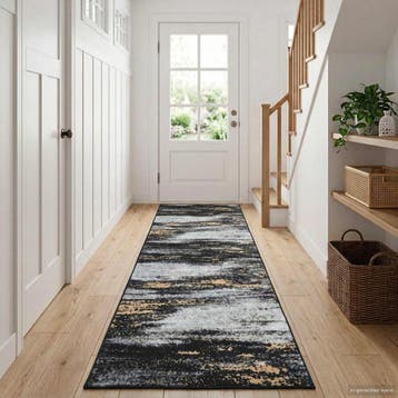 vidaXL Tapijt Runner LESAKA Zwart en Goud 50 x 300 cm, Verzenden