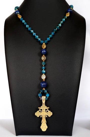 Lapis lazuli en apatiet - Hemelse rozenkrans - bloemvormig