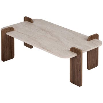 Evila Modern Coffee Table, 147 Cm, Cream & Venezia Walnut,, Verzenden, Nieuw, 50 tot 100 cm, Scandinavisch