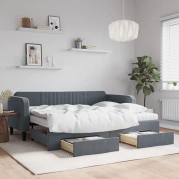 vidaXL Slaapbank onderschuifbed en lades 90x200 cm fluweel, Verzenden