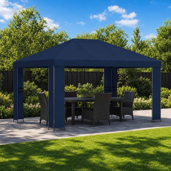 vidaXL Prieel 4 × 3 m Blauw Polyester en Staal 190 gsm, Tuin en Terras, Partytenten, Nieuw, Verzenden
