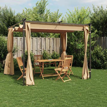 vidaXL Prieel met gordijnen 3x3 m staal taupe, Verzenden, Nieuw