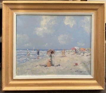 J. J. H. Joop van Leeuwen (1962) - Dame met parasol op, Antiek en Kunst