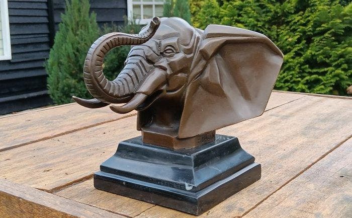 sculptuur, olifant sculptuur brons - 18 cm - brons marmer, Antiquités & Art, Art | Objets design