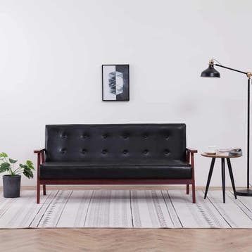 vidaXL Driezitsbank / zetel kunstleer zwart, Huis en Inrichting, Zetels | Zetels, Verzenden, Nieuw