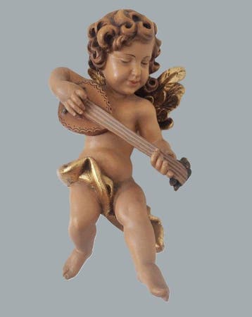 Anri - Snijwerk, farbiger Engel mit Ukulele - Schutzengel -