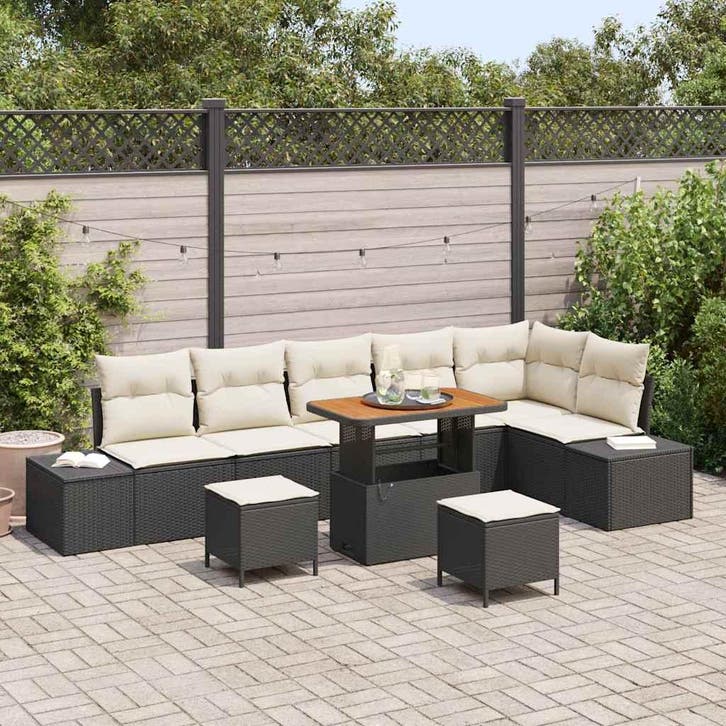 vidaXL Tuinbank Set met kussen met opslag 9 pcs Zwart Poly, Tuin en Terras, Tuinsets en Loungesets, Nieuw, Verzenden