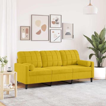 vidaXL Driezitsbank met sierkussens 180 cm fluweel geel, Verzenden