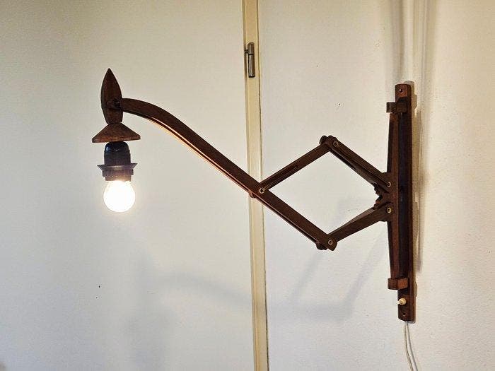 Lampe ciseaux - Teck - Grande lampe à pince vintage, Antiquités & Art, Art | Objets design