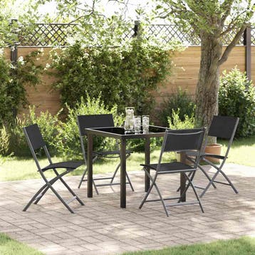 vidaXL Tuin Eettafel Set 5 pcs Zwart Gepoedercoat staal, Verzenden, Nieuw