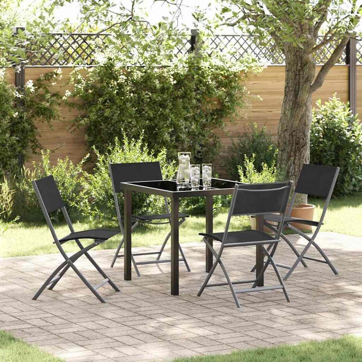 vidaXL Tuin Eettafel Set 5 pcs Zwart Gepoedercoat staal, Jardin & Terrasse, Ensembles de jardin, Envoi