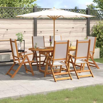 vidaXL 7-delige Tuinset massief acaciahout en textileen, Tuin en Terras, Verzenden, Nieuw, Tuinset