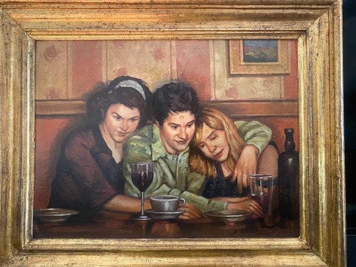 Italiaanse school (XX) - La famiglia, Antiquités & Art, Art | Peinture | Classique