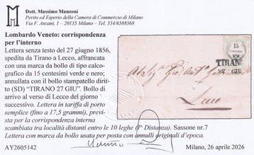Anciens États italiens - Lombardie-Vénétie - 1856 De Tirano, Gestempeld