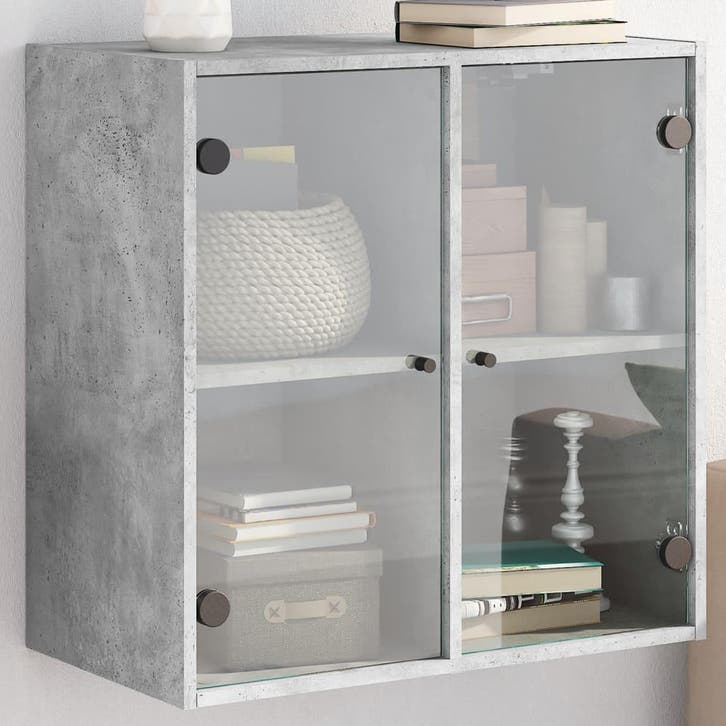 vidaXL Wandkast met glazen deuren 68x37x68,5 cm betongrijs, Huis en Inrichting, Kasten | Overige, Nieuw, Verzenden