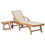 vidaXL Ligbed met tafel en kussen massief teakhout, Tuin en Terras, Verzenden, Nieuw