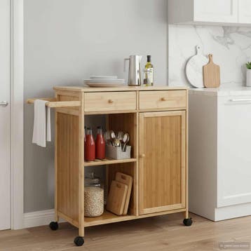 vidaXL Keuken Trolley met Wielen Naturel 90,5 x 36 x 86,5 cm, Verzenden, Nieuw