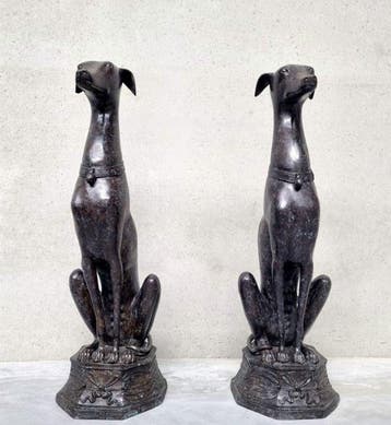 sculptuur, Par de Galgos - 92 cm - Brons