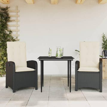 vidaXL 3-delige Tuinset met kussens poly rattan zwart, Verzenden, Nieuw, Tuinset