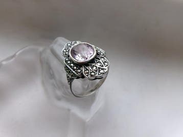 Argent, Améthyste et marcasites - Bague - Style Art déco