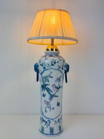 Tafellamp - Chinese porseleinen vaaslamp met vogels en