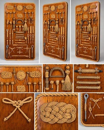 Maritieme objecten - Hout, IJzer, touw- Knopen bord