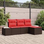 vidaXL Bankstel met kussen 4 pcs Bruin Poly Riet, Tuin en Terras, Verzenden, Nieuw