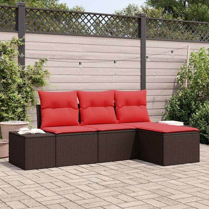 vidaXL Bankstel met kussen 4 pcs Bruin Poly Riet, Jardin & Terrasse, Ensembles de jardin, Envoi